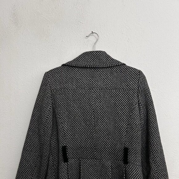 Via Spiga Coat Black Gray Check Double Breasted Peacoat Jacket Wool Cotton Sz 10 - Picture 6 of 12